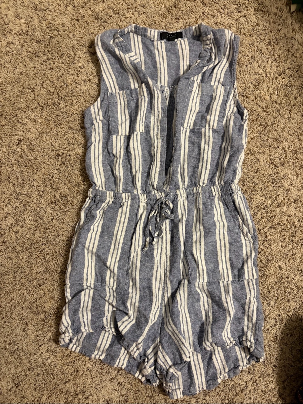 Women’s Blue and White Stripe Drawstring Romper